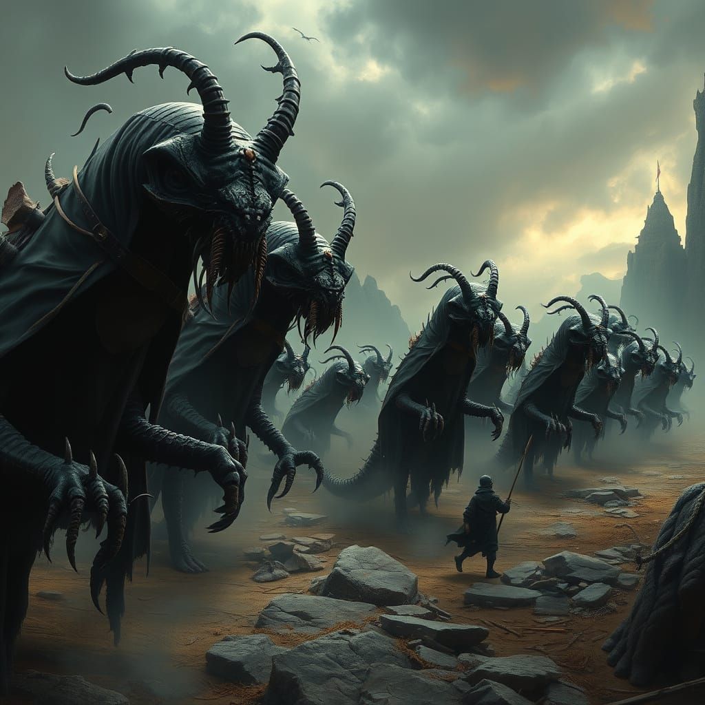 Millipede Demons Lead Armies in Mystic Landscape