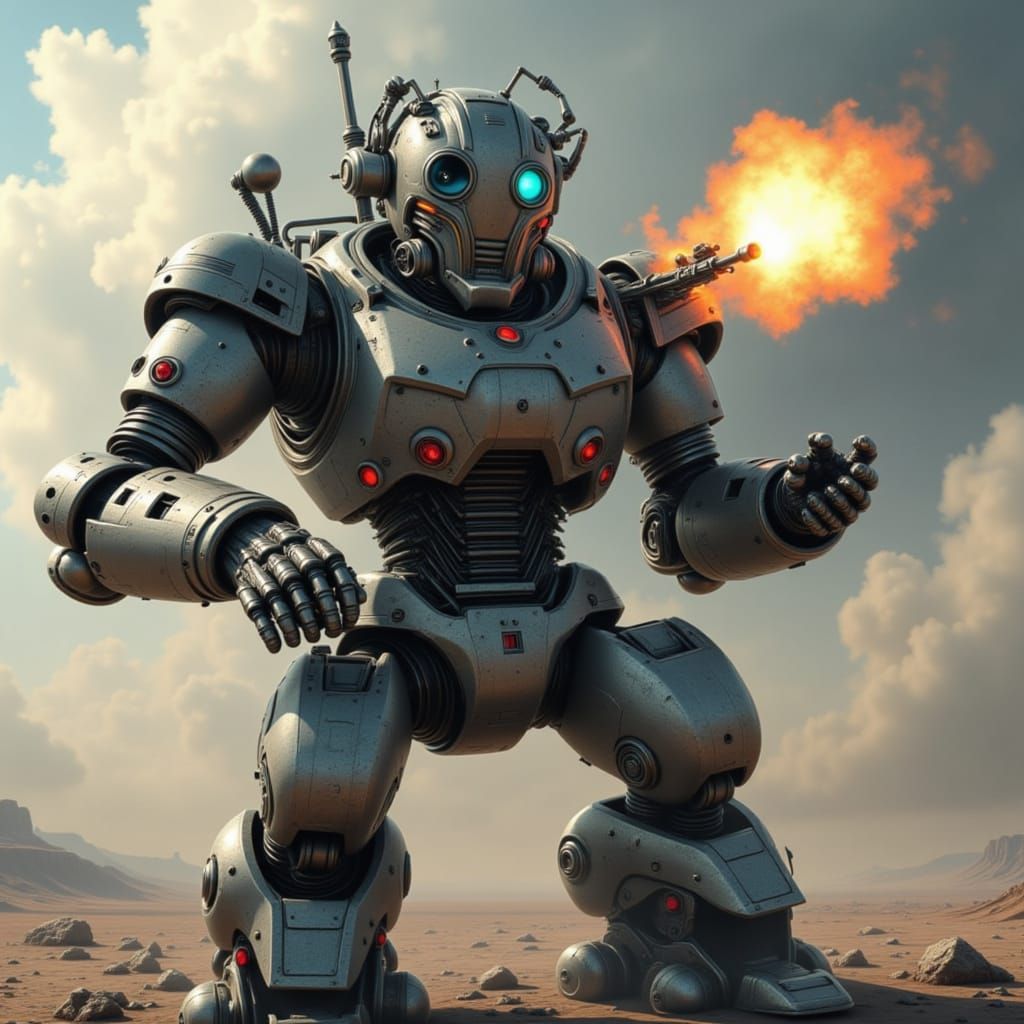 Flux Robot Firing Blasters in Action