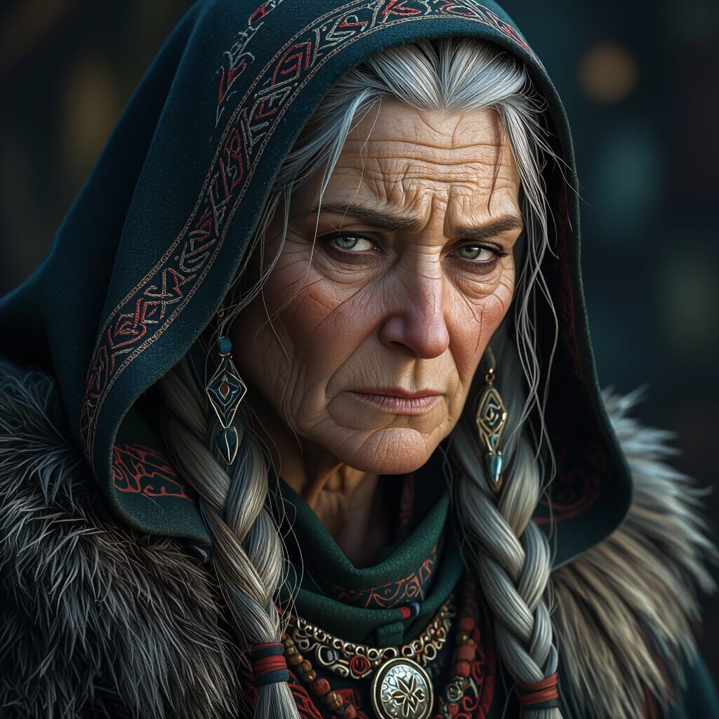 Sad Viking Shaman Woman in Detailed Matte Painting