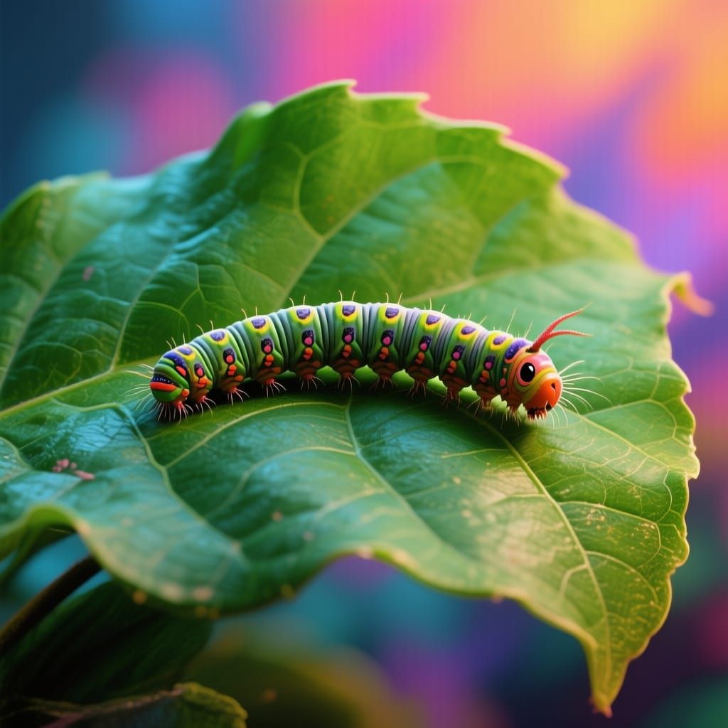 Hyperrealistic Caterpillar on Leaf in Photorealistic Style