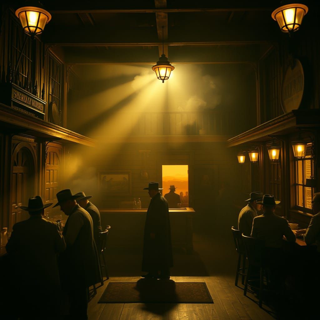Golden Hour in a Dusty Old Western Saloon