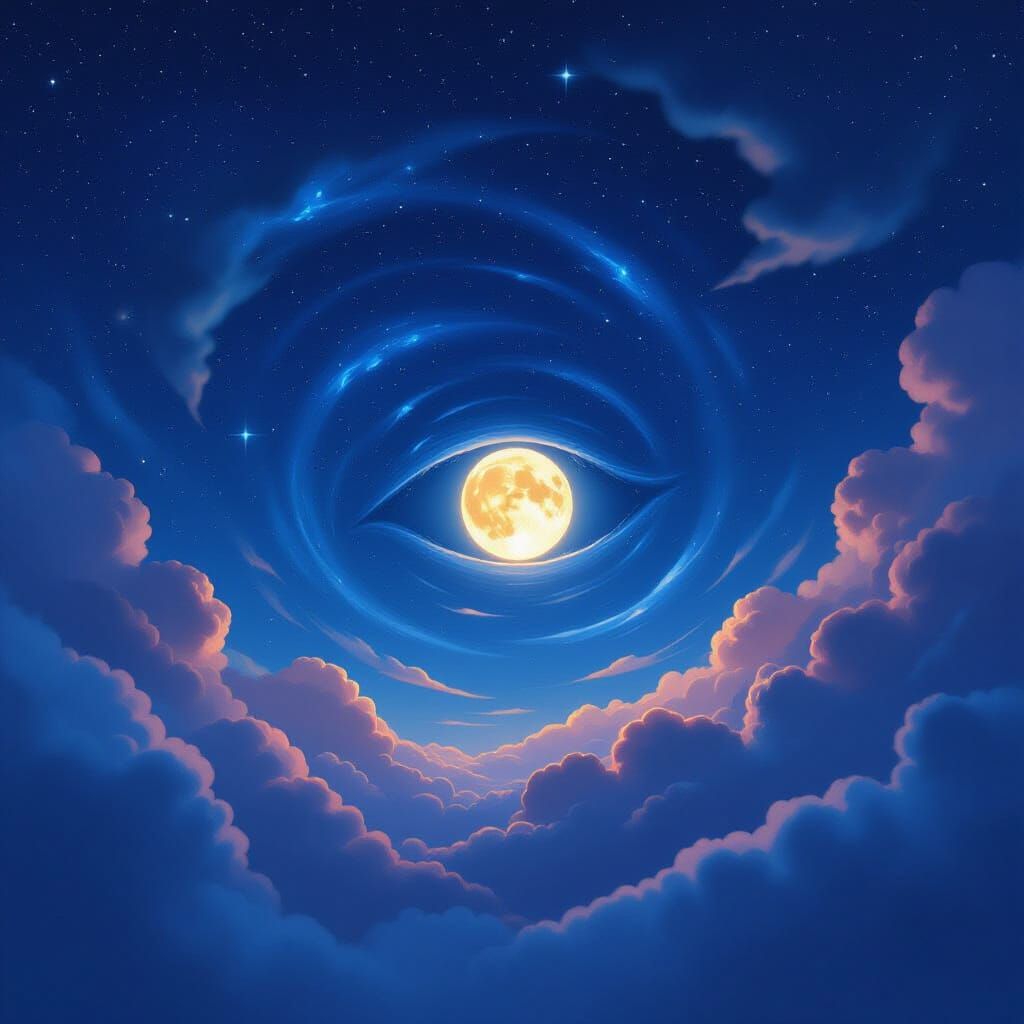 Ethereal Eye in Starry Night Sky: Surreal Dreamscape