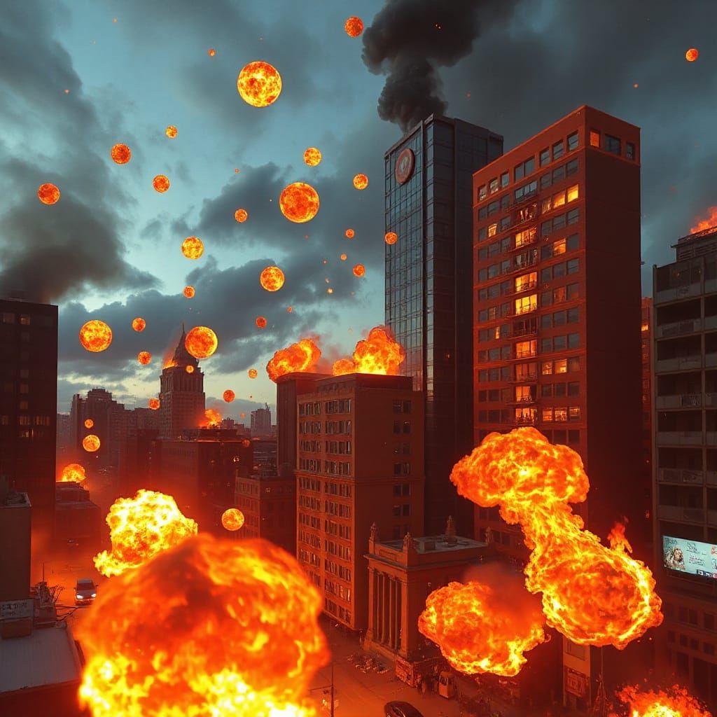 Fireball Swarm Devastates Modern City