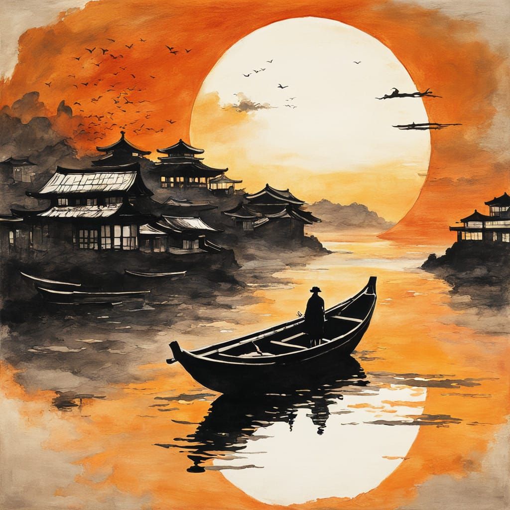 Tranquil Japanese Coastline at Sunset