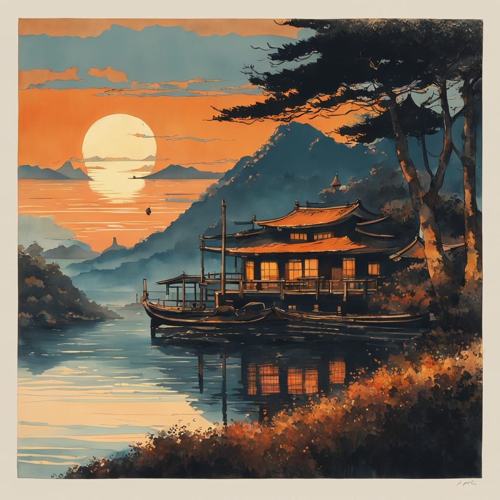 Serene Japanese Coastline Sunset