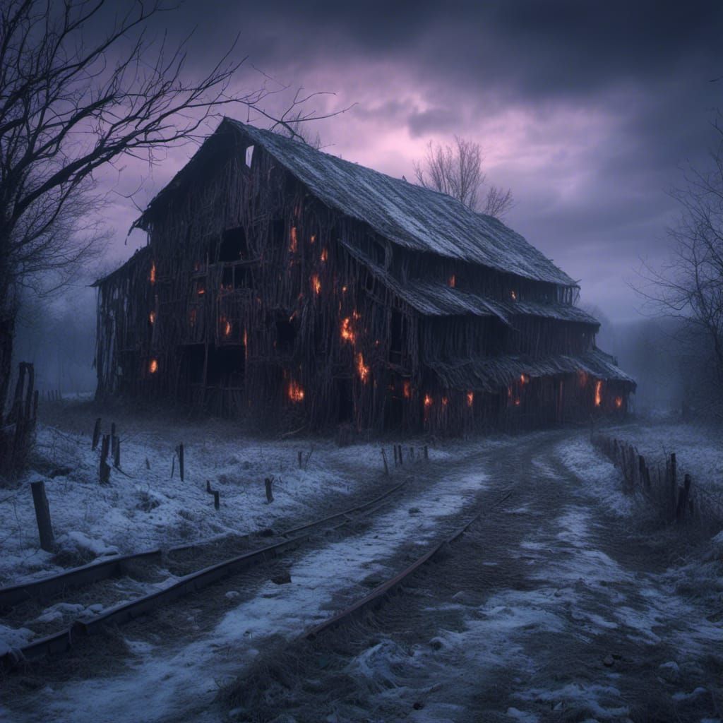 Haunted Barn with Ghosts in Digital Matte Painting