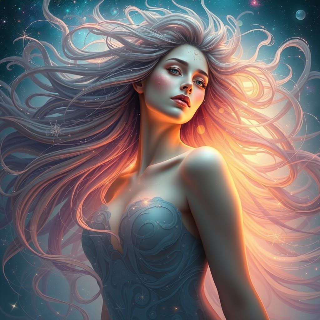 Ethereal Goddess Embodies the Cosmos in Dreamy Digital Paint...