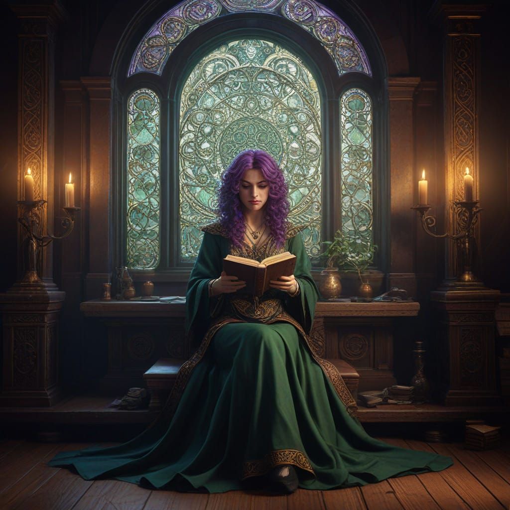 Celtic Woman in Mystical Study with Ancient Tomes