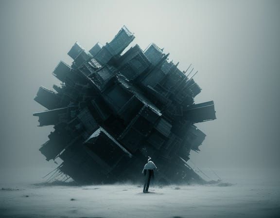 Surreal Figures Falling in Dramatic Cinematic Scene
