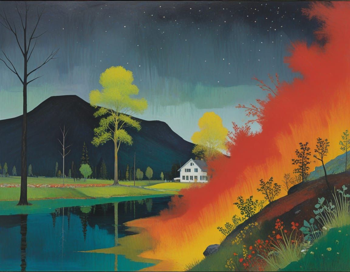 Surrealist Landscape Painting in Vibrant Colors