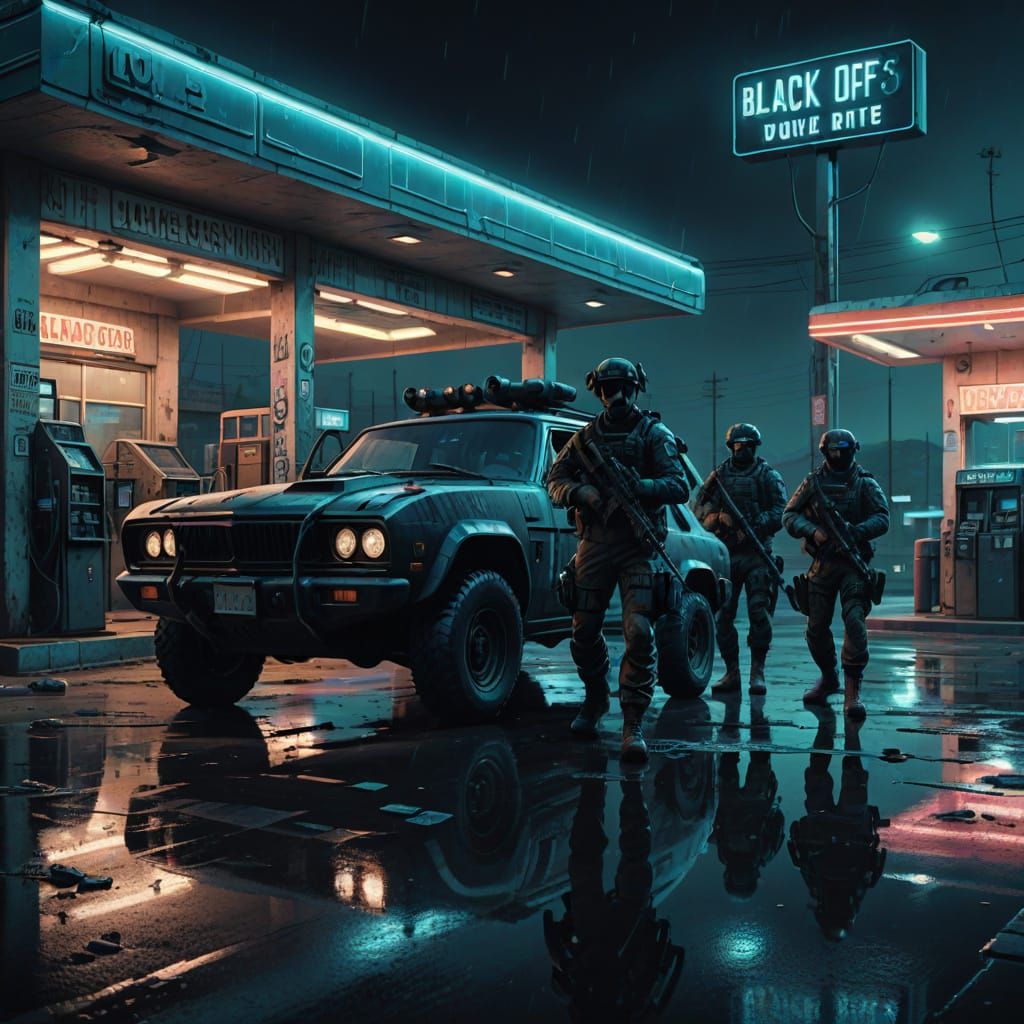 Black Ops Team Invades Gas Station in Digital Painting