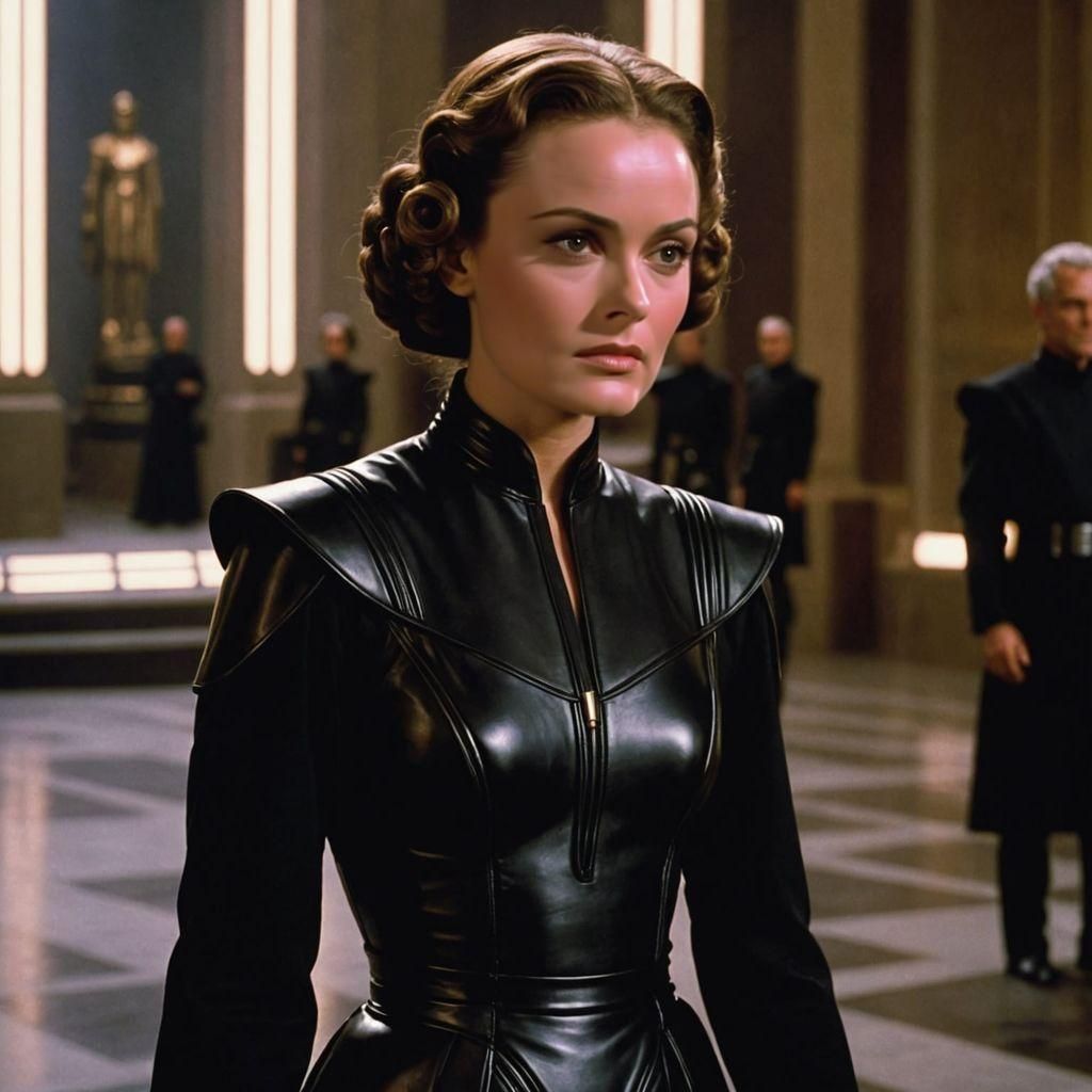 Cinematic Film Still of Woman in Black Leather