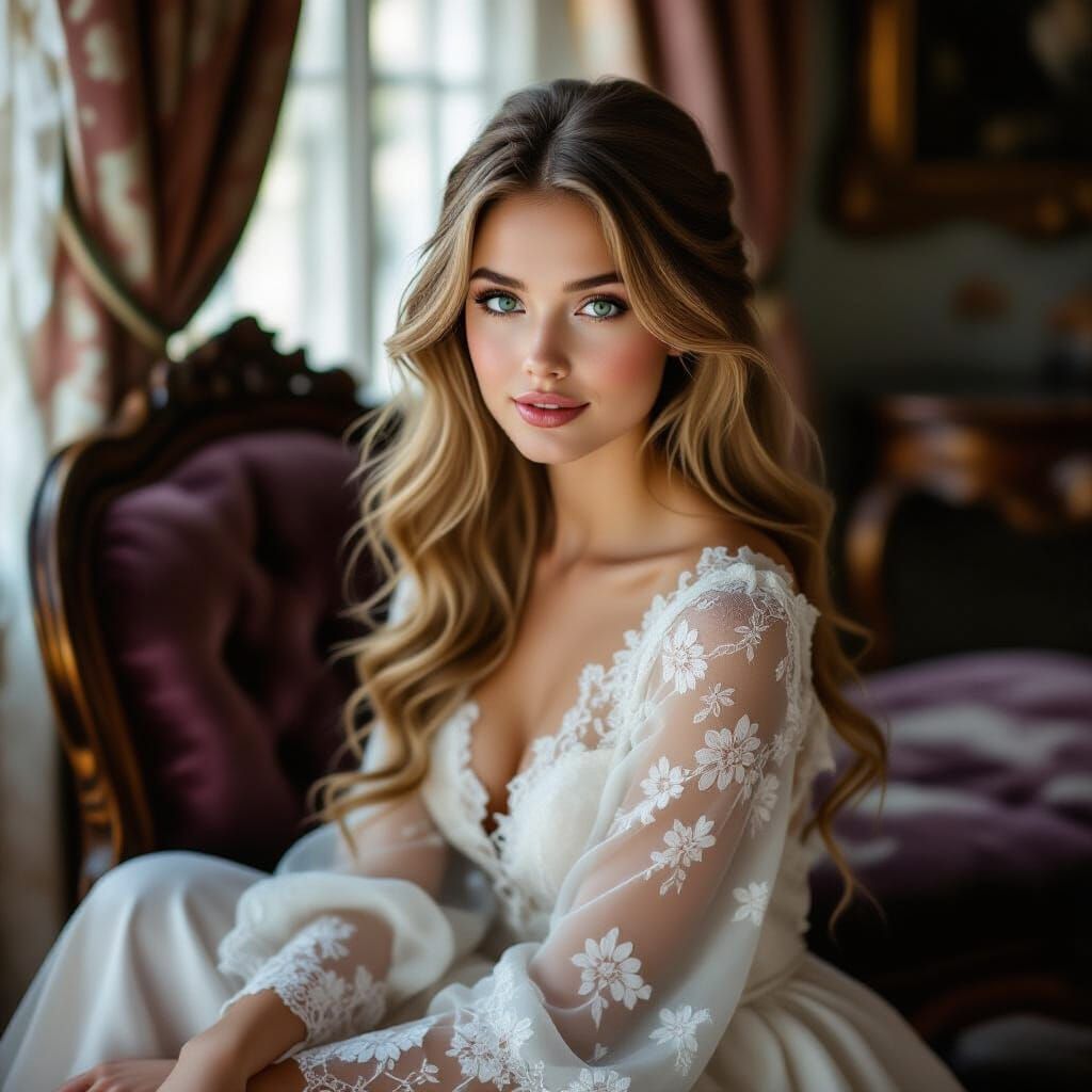 A soft-focus portrait photograph showcases a young woman ado...