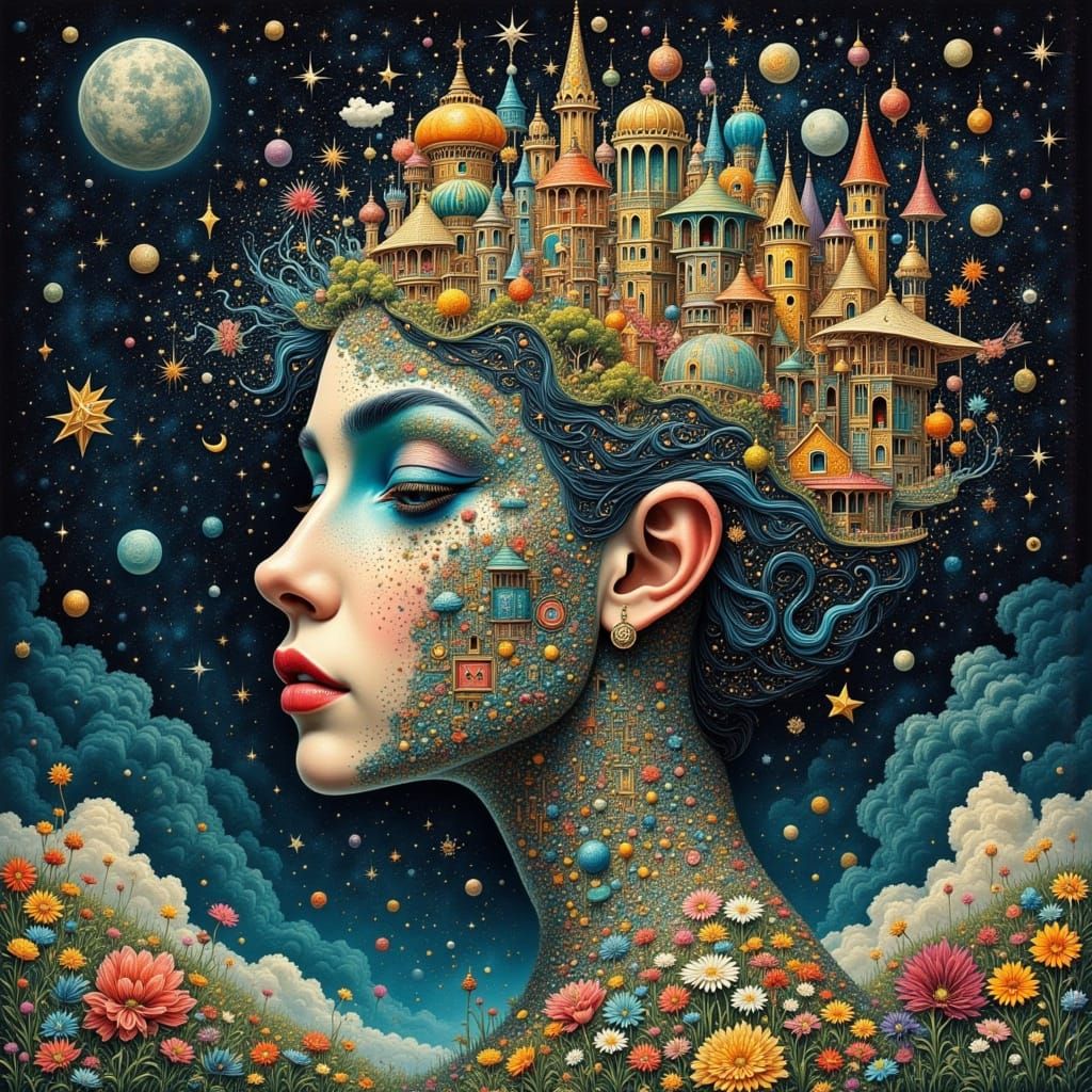 Whimsical Pop-Surrealism Wizard Creating Structures