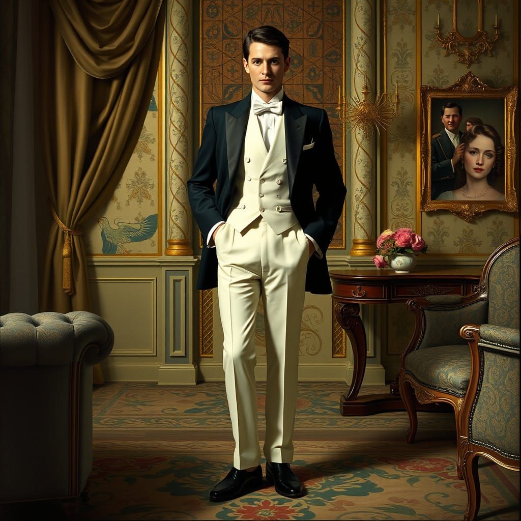 Elegant Person in Luxurious Setting, Art Nouveau Style