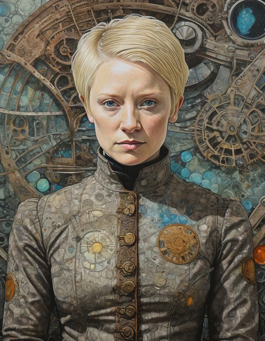 portrait, Brienne of Tarth, Beverly Hills, mysterious, acrylic art, mural,  William Kurelek, zentangle,, Mandelbrot, ste...