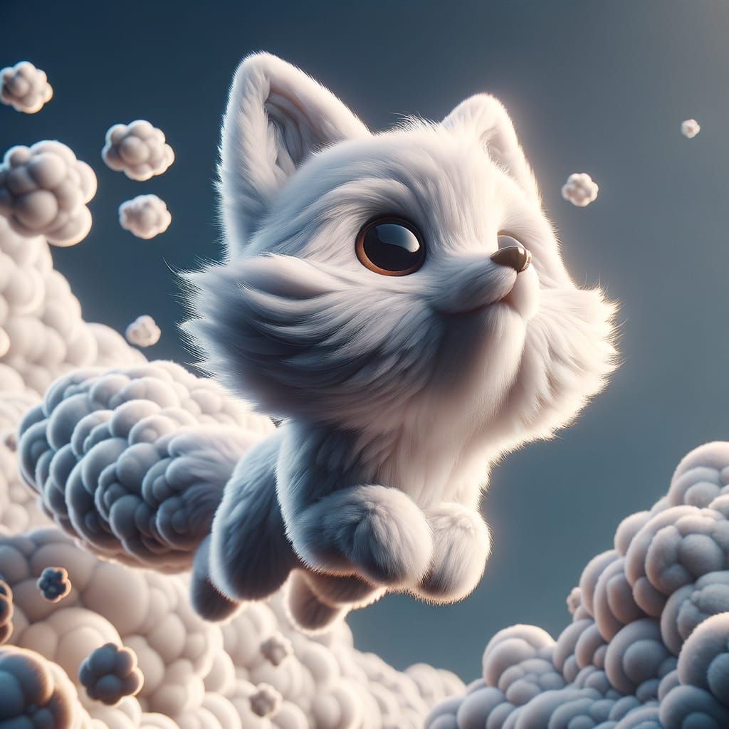 Fluffy White Fox Soaring in the Sky