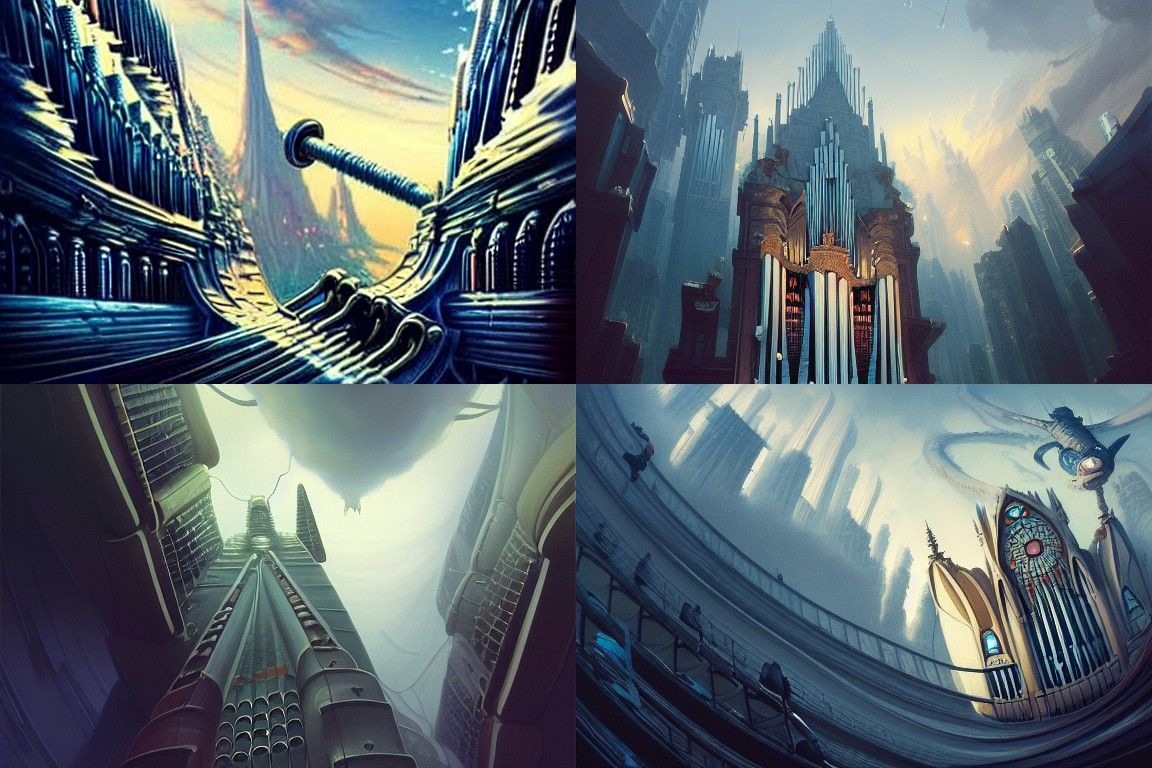 Pipe Organ Skyscraper Ruins in Digital Art