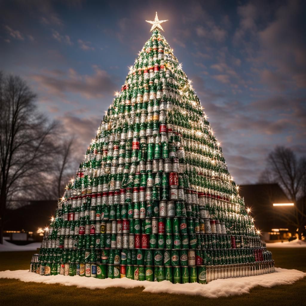 Christmas tree made with beer cans