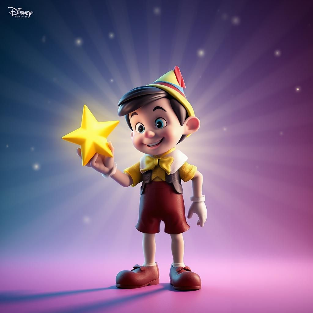 Pinocchio Wishes Upon a Star: 3D Digital Art