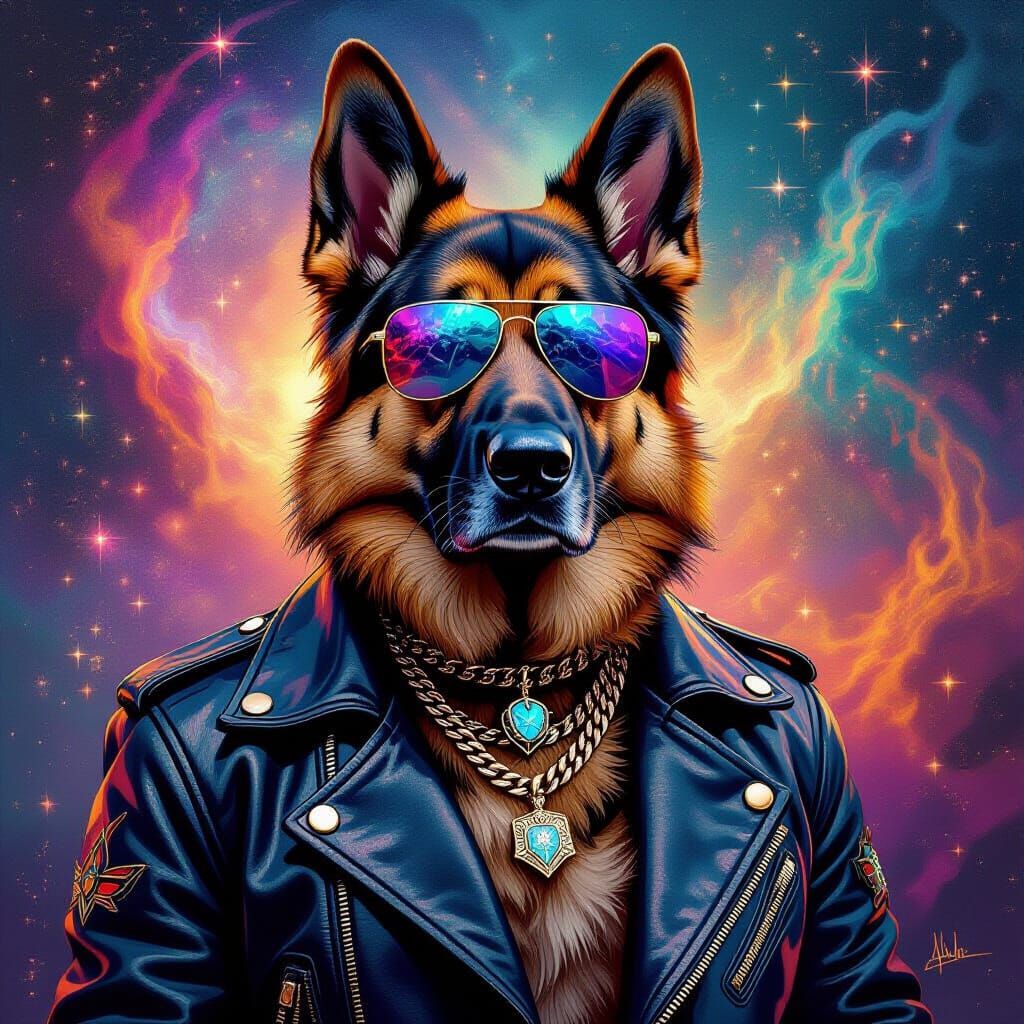Gangster German Shepherd in Astral Cosmic Style