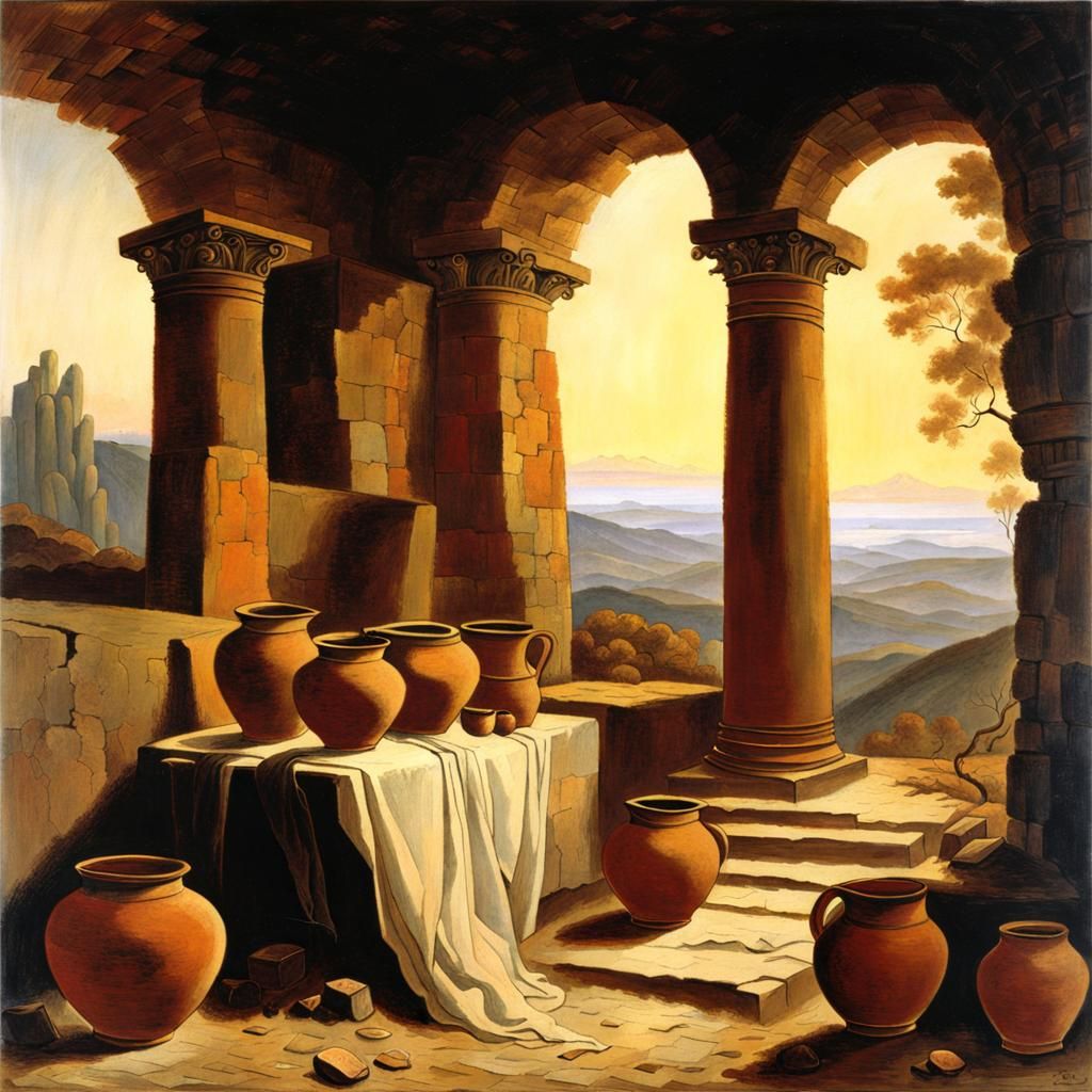Prehistoric Pottery Invention in Romanticism Art Style