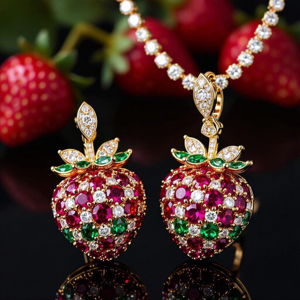 Elegant Strawberry Jewelry Set with Diamonds and Gold