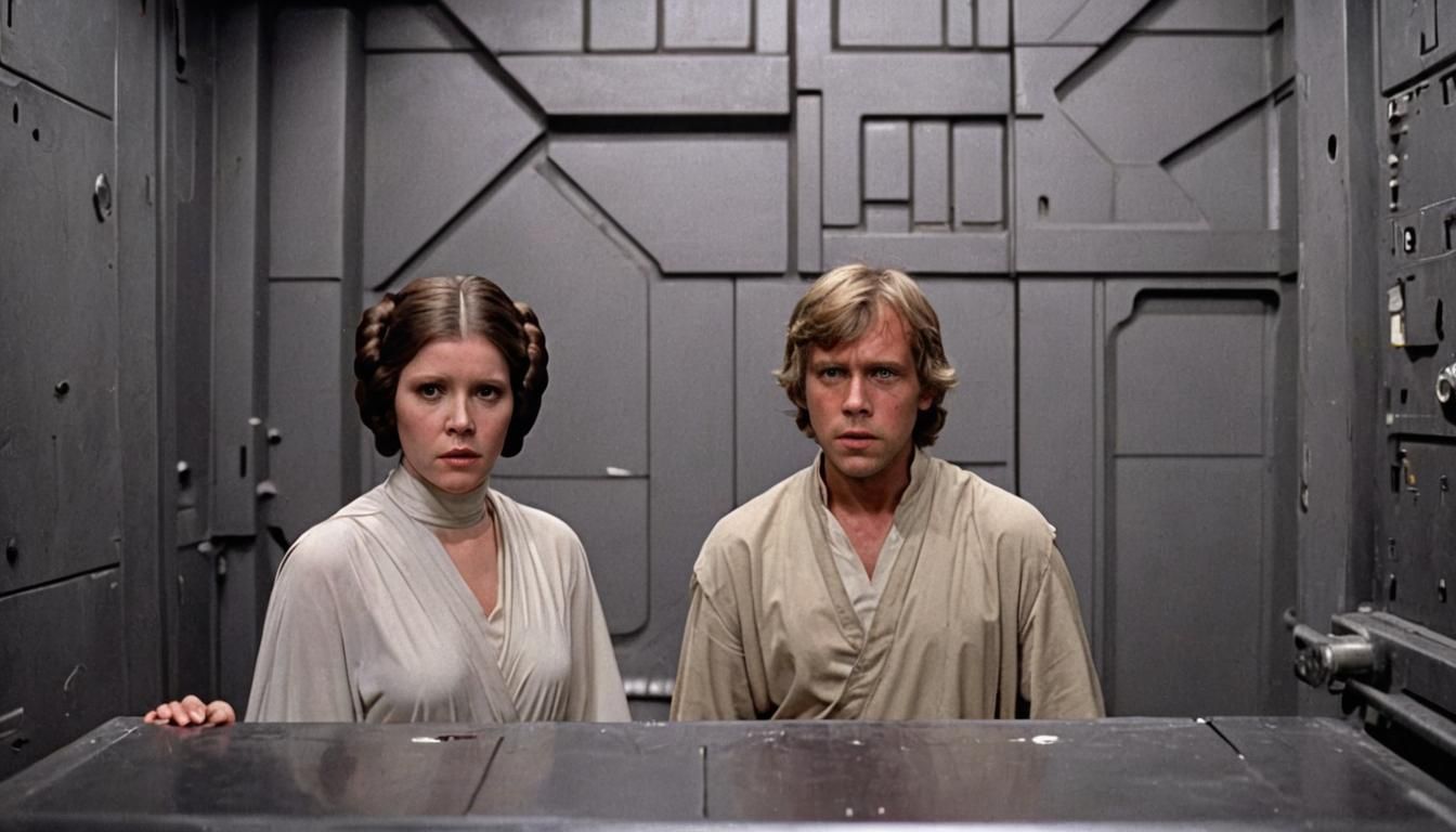 Luke Skywalker and Princess Leia in Trash Compactor