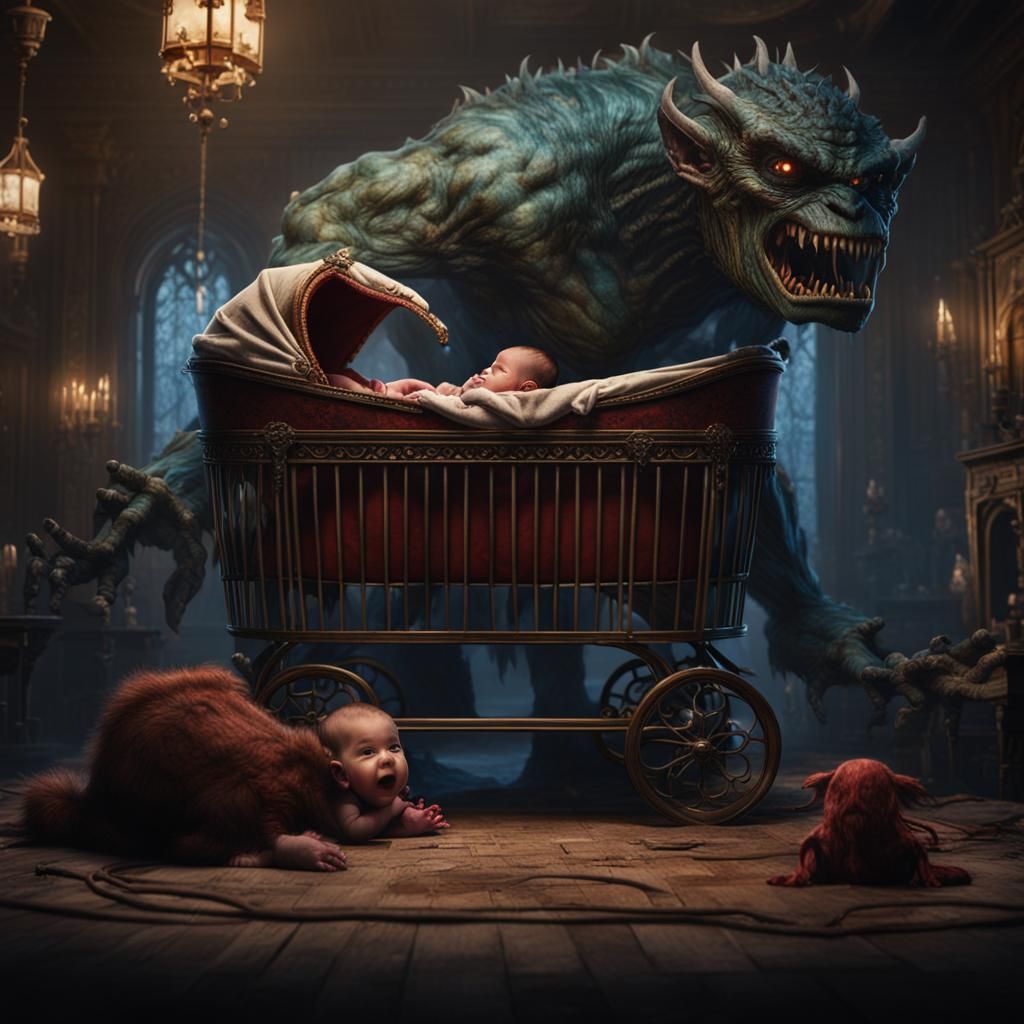 Monster Watches Over Newborn Baby