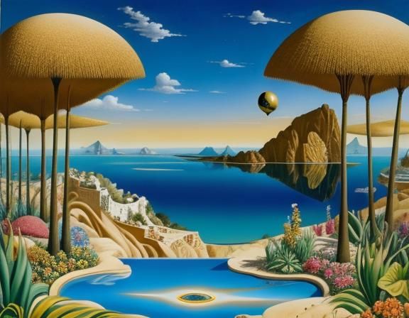 Surreal Gardens with Melting Elements in Dali Style