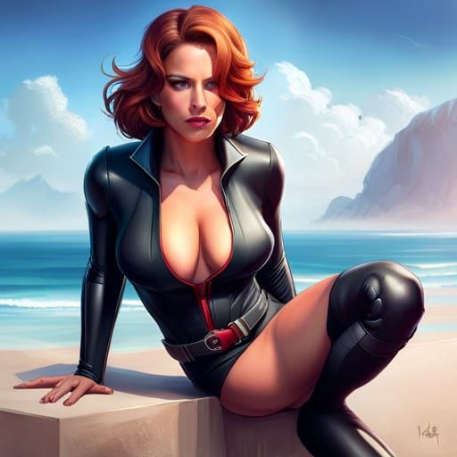 Black Widow Bikini Portrait in Art Nouveau Style