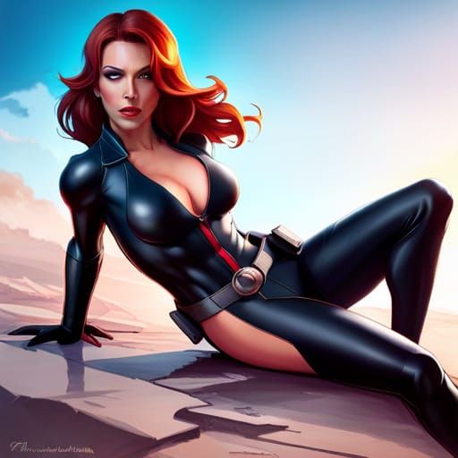 Black Widow Bikini Portrait in Artstation Style