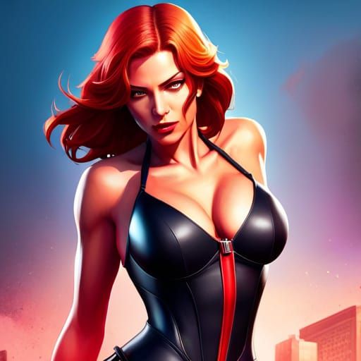 Black Widow Bikini Portrait in Art Nouveau Style