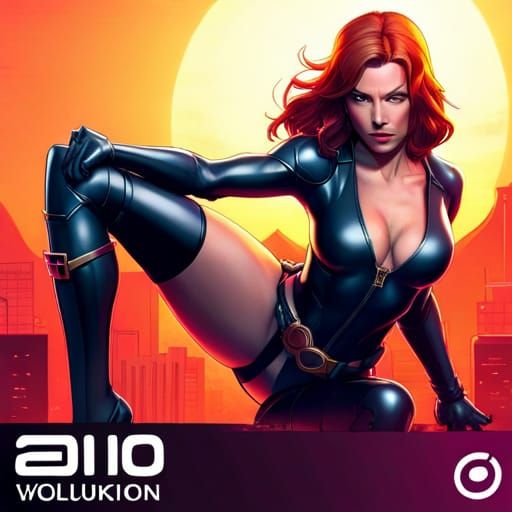 Black Widow Bikini Portrait in Art Nouveau Style