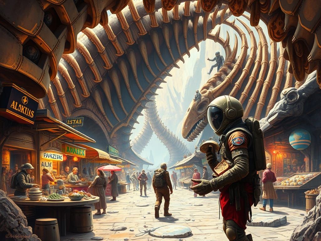 Cosmic Bazaar Amidst Ancient Sandworm Remains