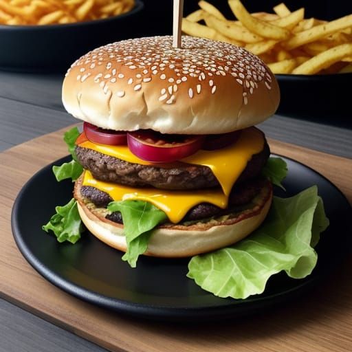 Delicious Hamburger with Dripping Cheese, CGI Digital Art
