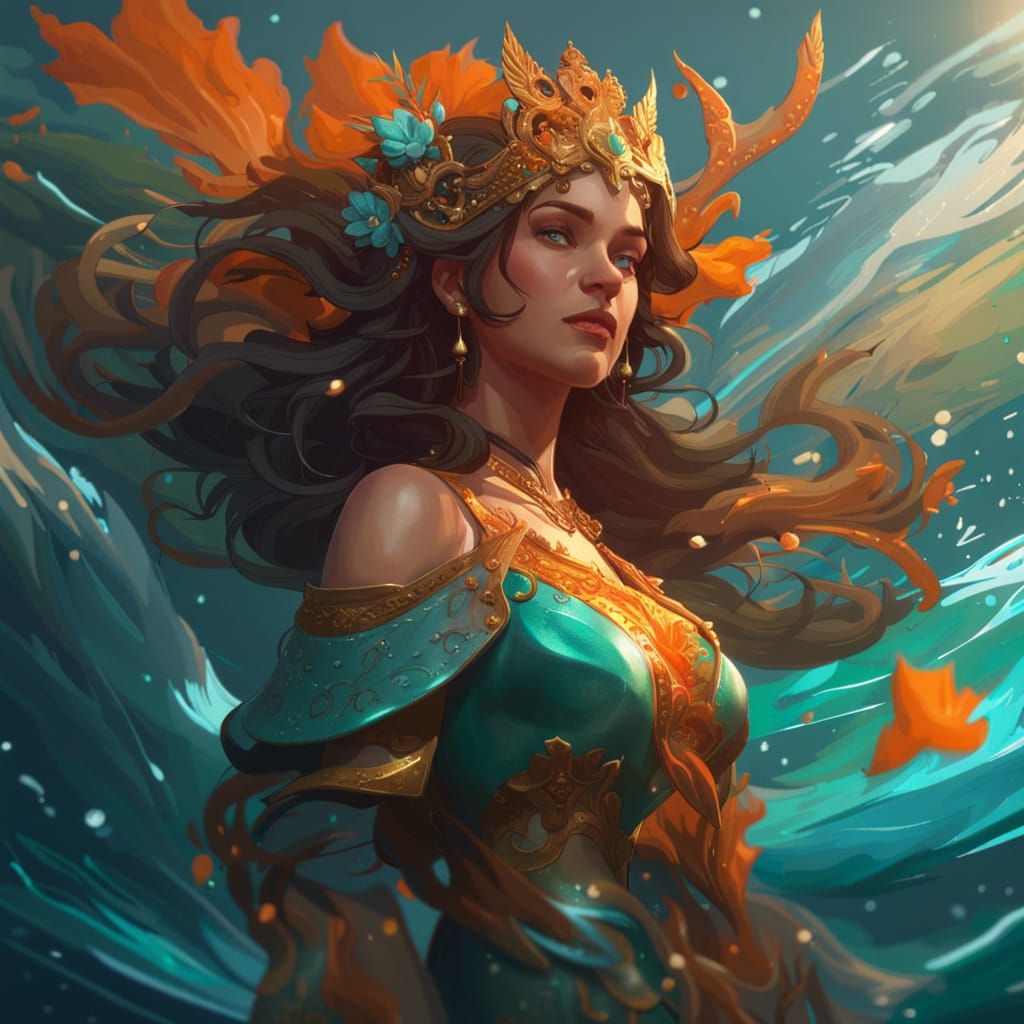Sea Princess: Hyperdetailed Concept Art in Orange and Teal