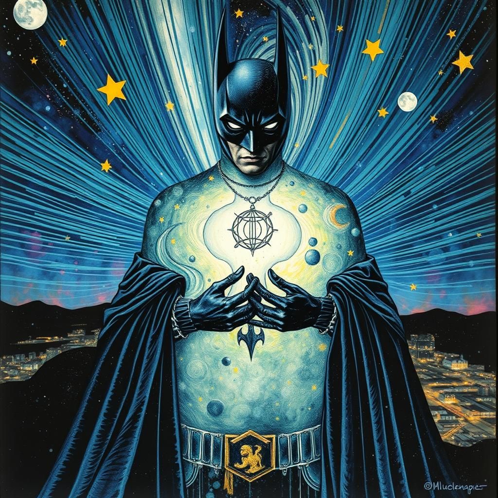 Batman Namaste in Surreal Futurism Style