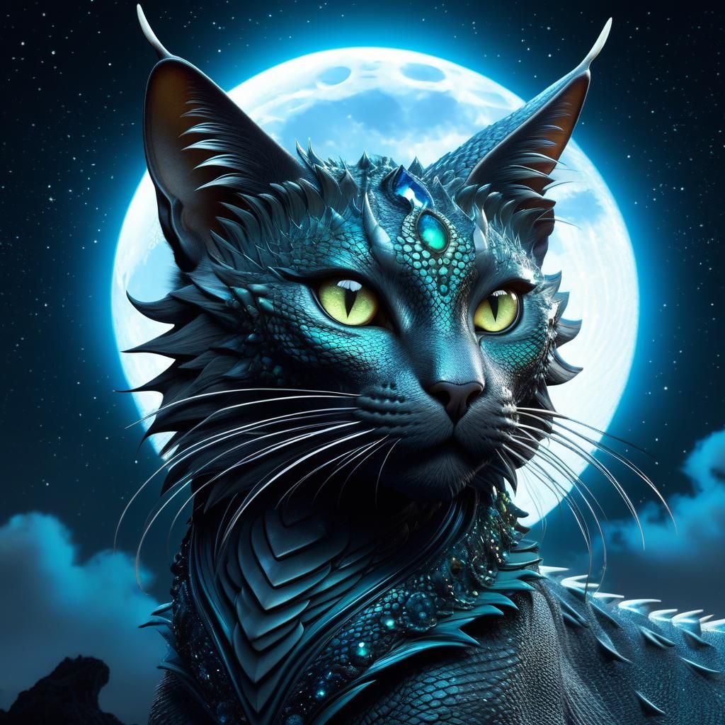 Fantastical Cat Dragon in a Surreal Dark Fantasy Style