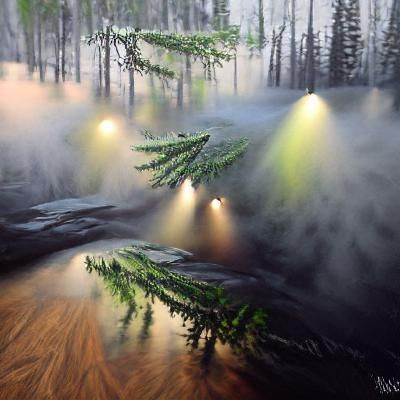 Foggy Boreal Forest: Hyperrealistic Painting