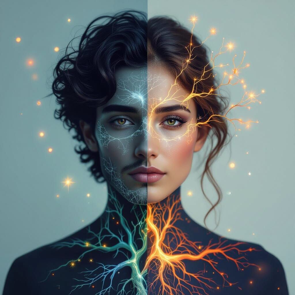 Androgynous Portrait with Tree of Life Double Exposure