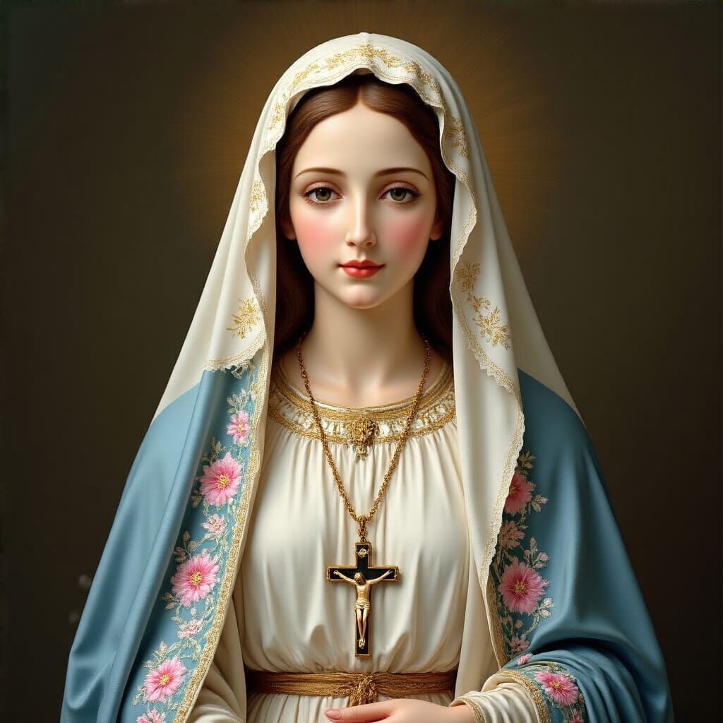 Sacred Icon of the Virgin Mary as Young Italian Woman