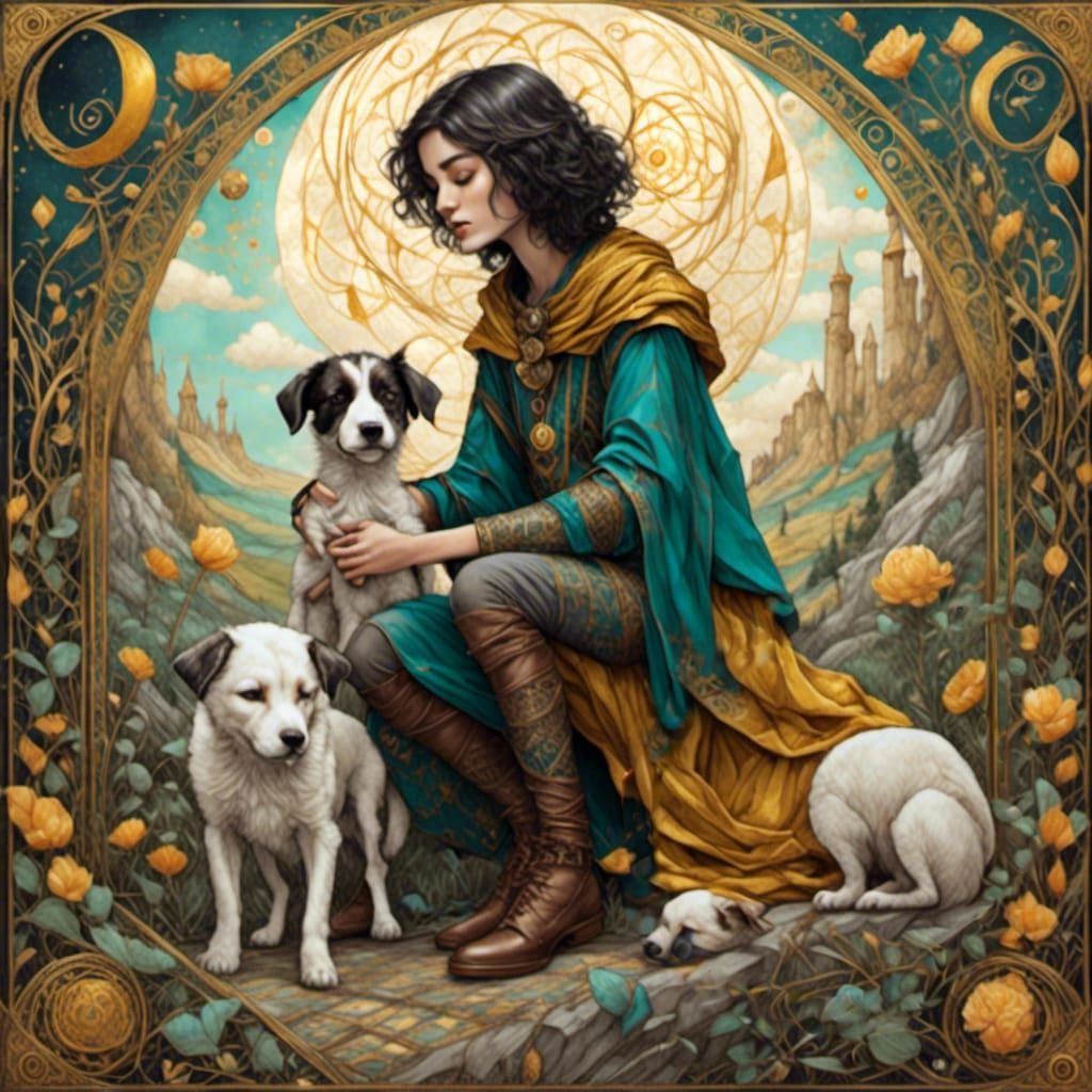 Tarot The Fool: Youthful Journey with Puppy