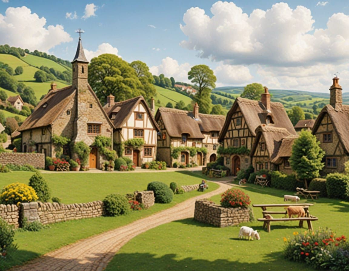 Charming Village in Whimsical Ravensburger Style