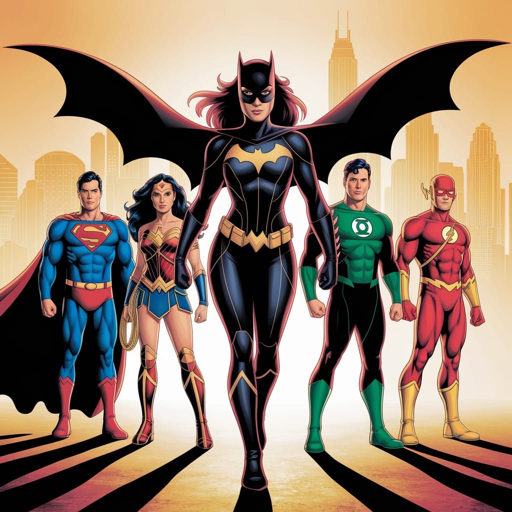 Vibrant Justice League Portrait in Warm Hues