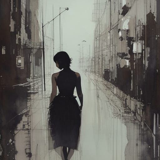 Woman in Bubble Dress, Watercolor Manhwa Portrait