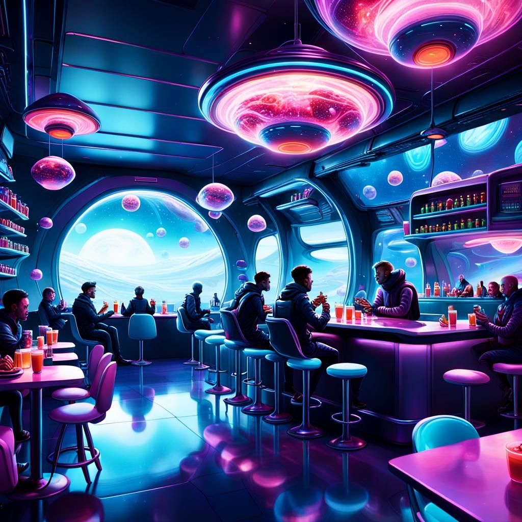 Futuristic Alien Cafe-Bar Concept Art in Dreamlike Style