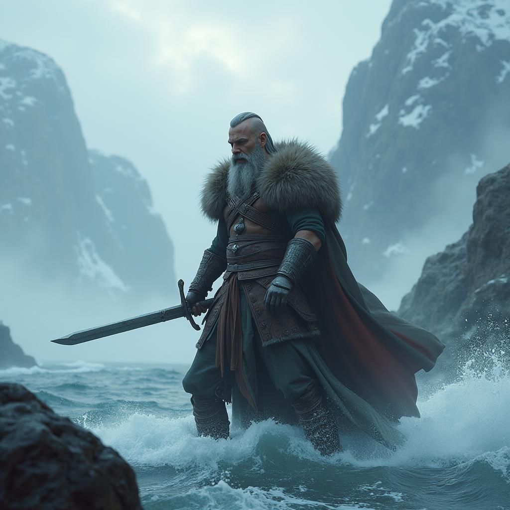 Viking Warrior on High Seas in Epic Fantasy Style