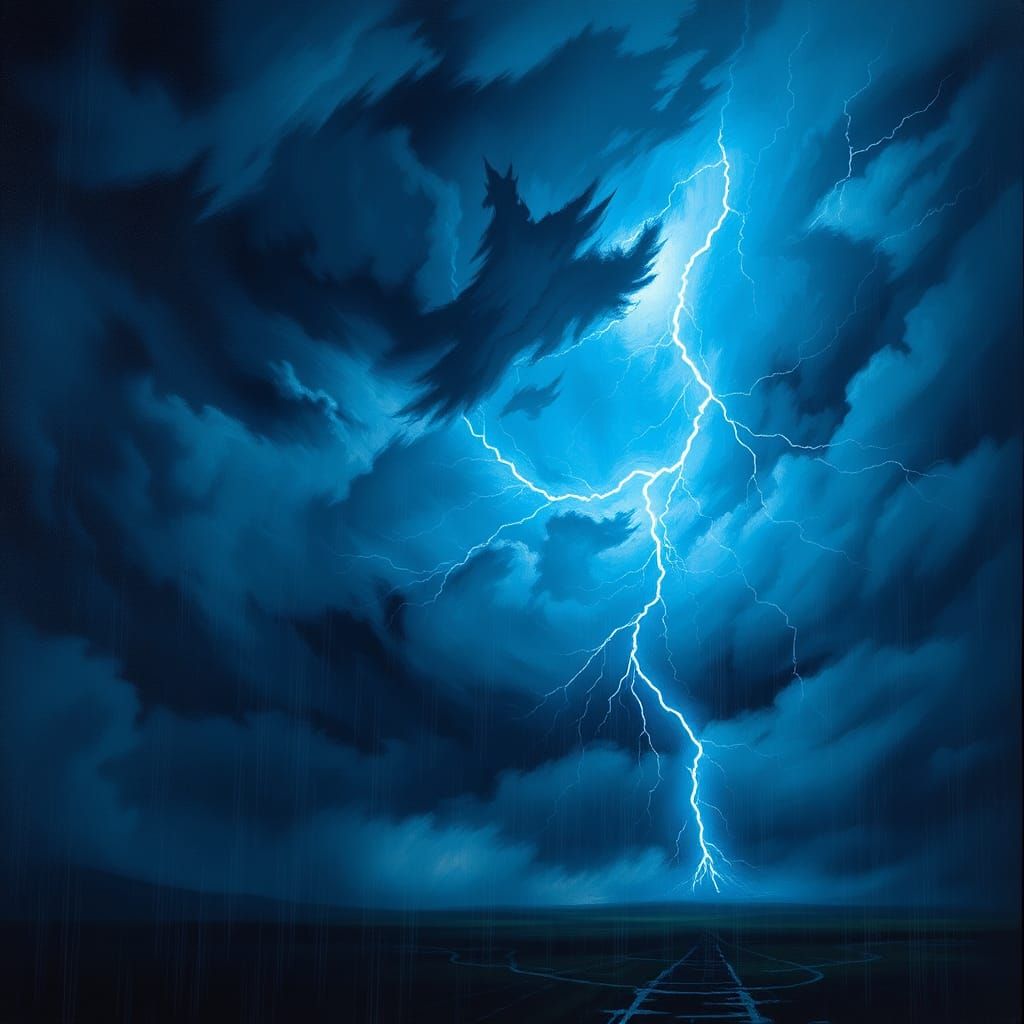 Turbulent Storm Rages with Lightning Flashes