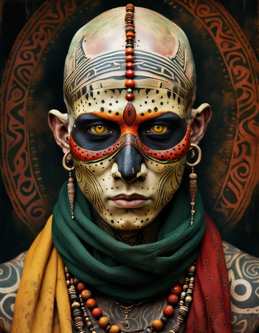 Tribal Fantasy Portrait with Reptilian Eyes